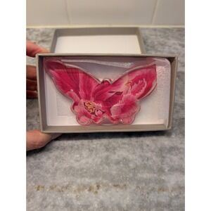 Fringe Studio Butterfly Shaped Crystal Paperweight‎ W/ Box Pink Floral Design